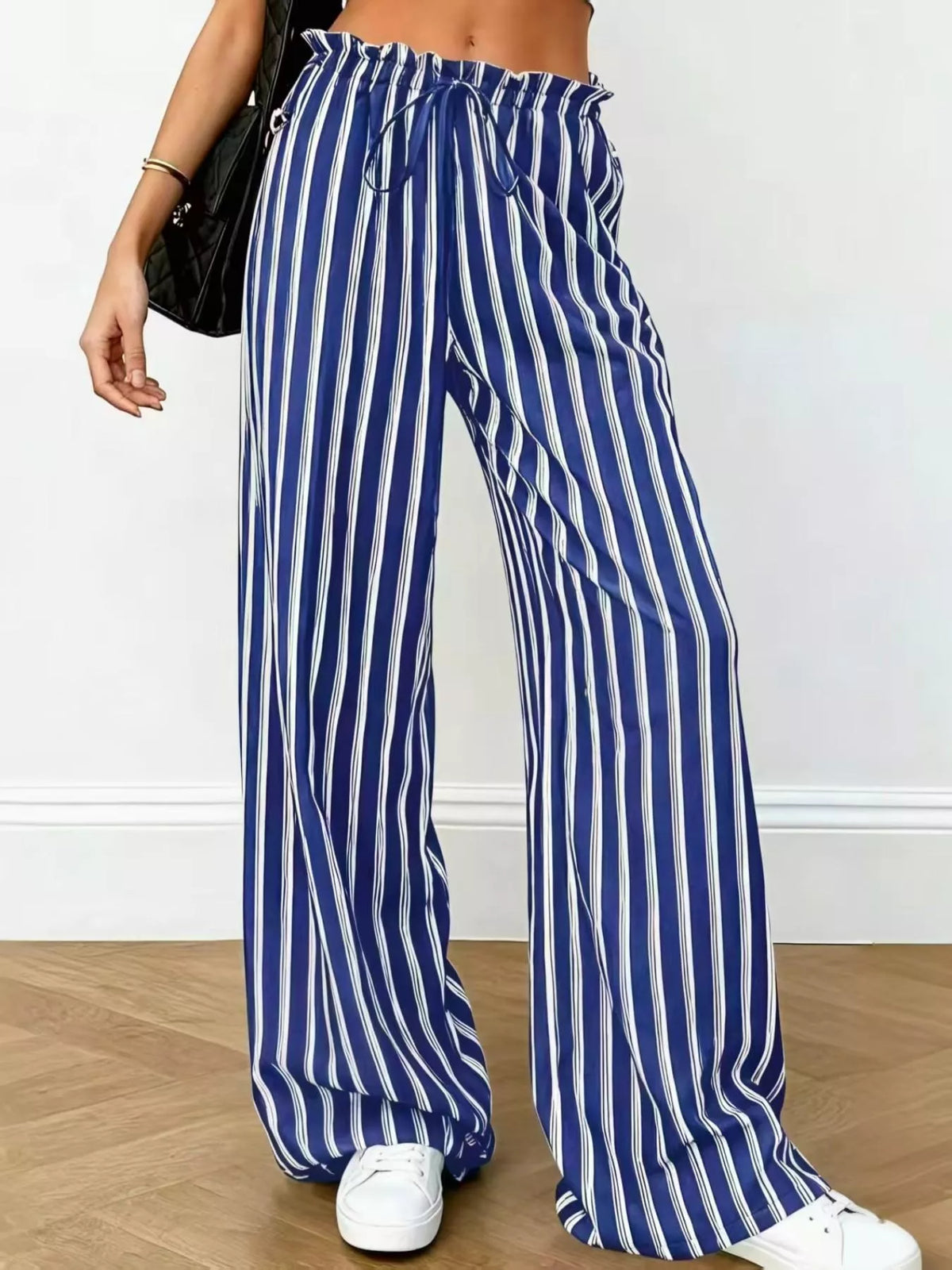 Striped wide-leg drawstring pants