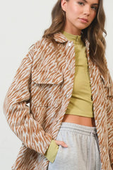 Trendsi HYFVE Zebra Print Snap Down Long Sleeve Shacket -