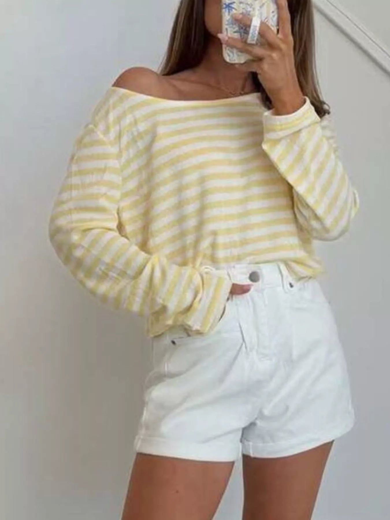 Trendsi Striped Boat Neck T-Shirt -
