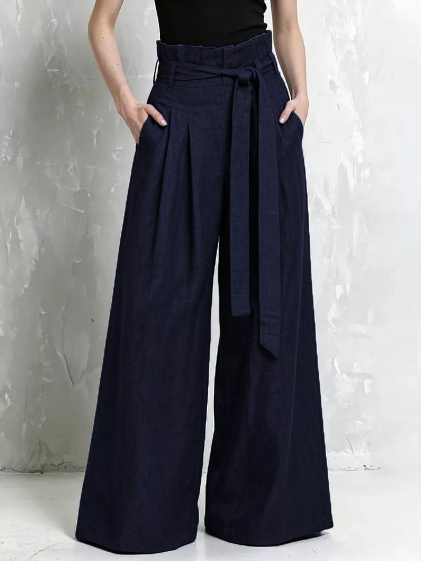Trendsi Full Size Wide-Leg Paperbag Waist Pants Plus Size -