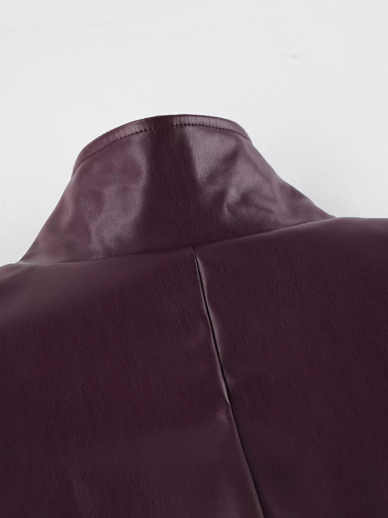 Trendsi Stand Collar Belted Faux Leather Jacket -