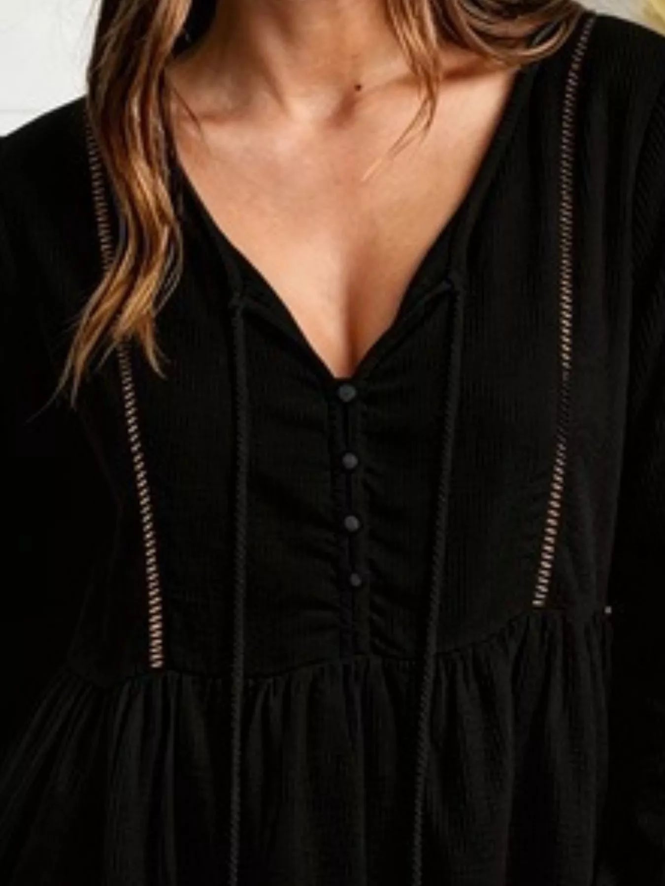 Trendsi Tassel Drawstring Long Sleeve Peplum Top -