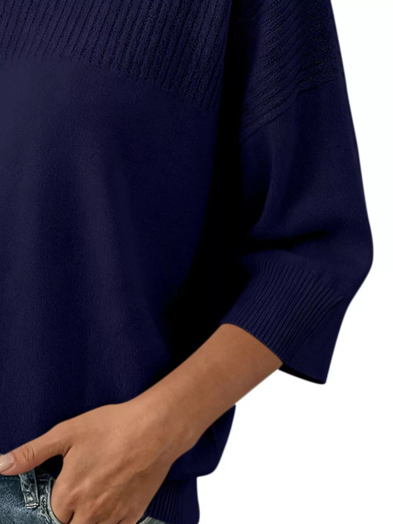 Trendsi Elegant Crew Neck Eyelet Ribbed Sweater -