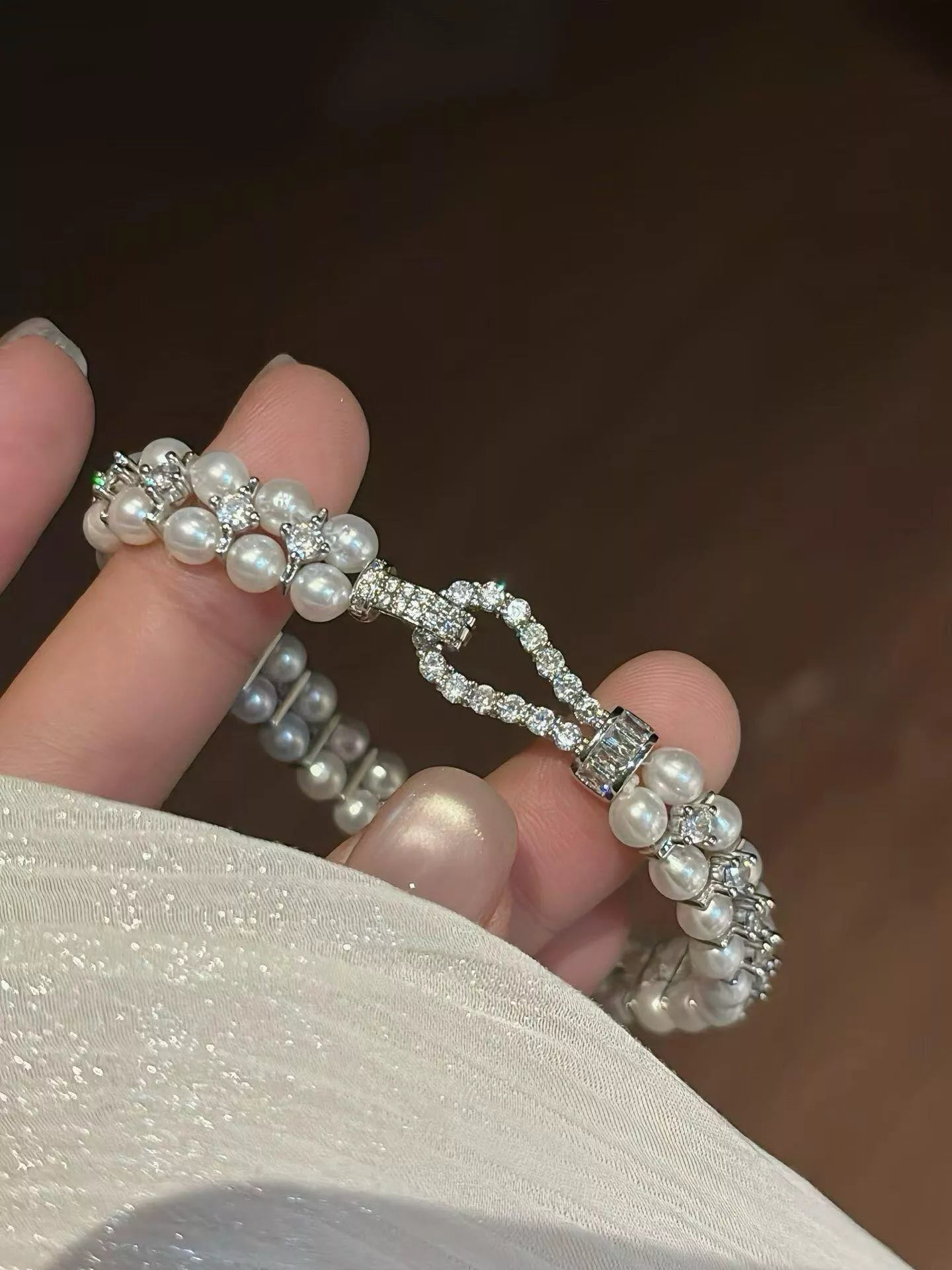 Trendsi Pearl & Zircon Embellished Bracelet -