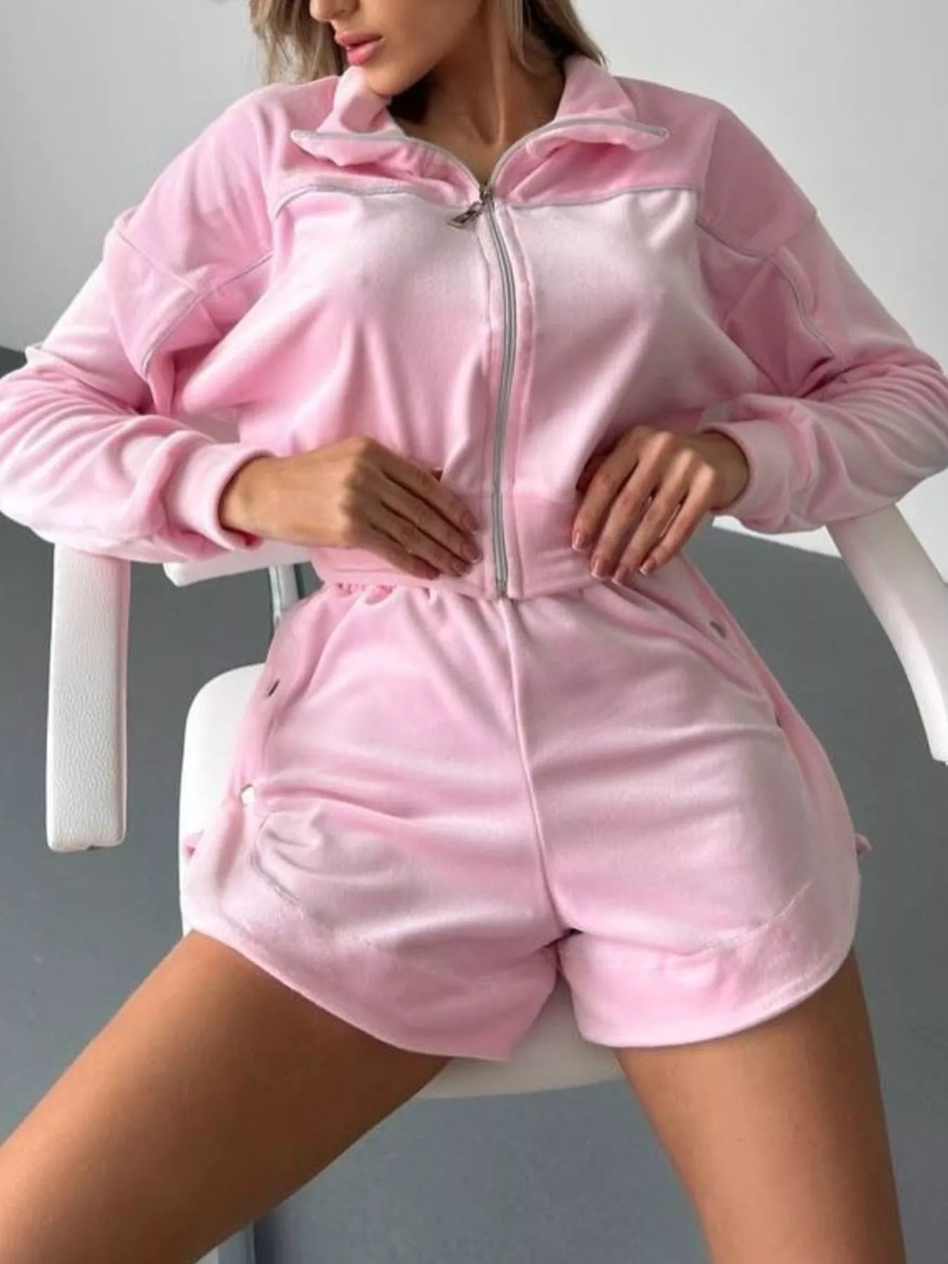 Trendsi Zip-Up Outerwear and Shorts Set -