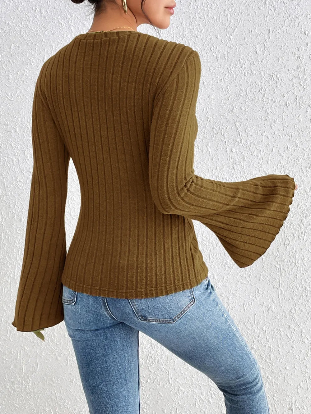 Trendsi Honey Round Neck Flare Sleeve T-Shirt -