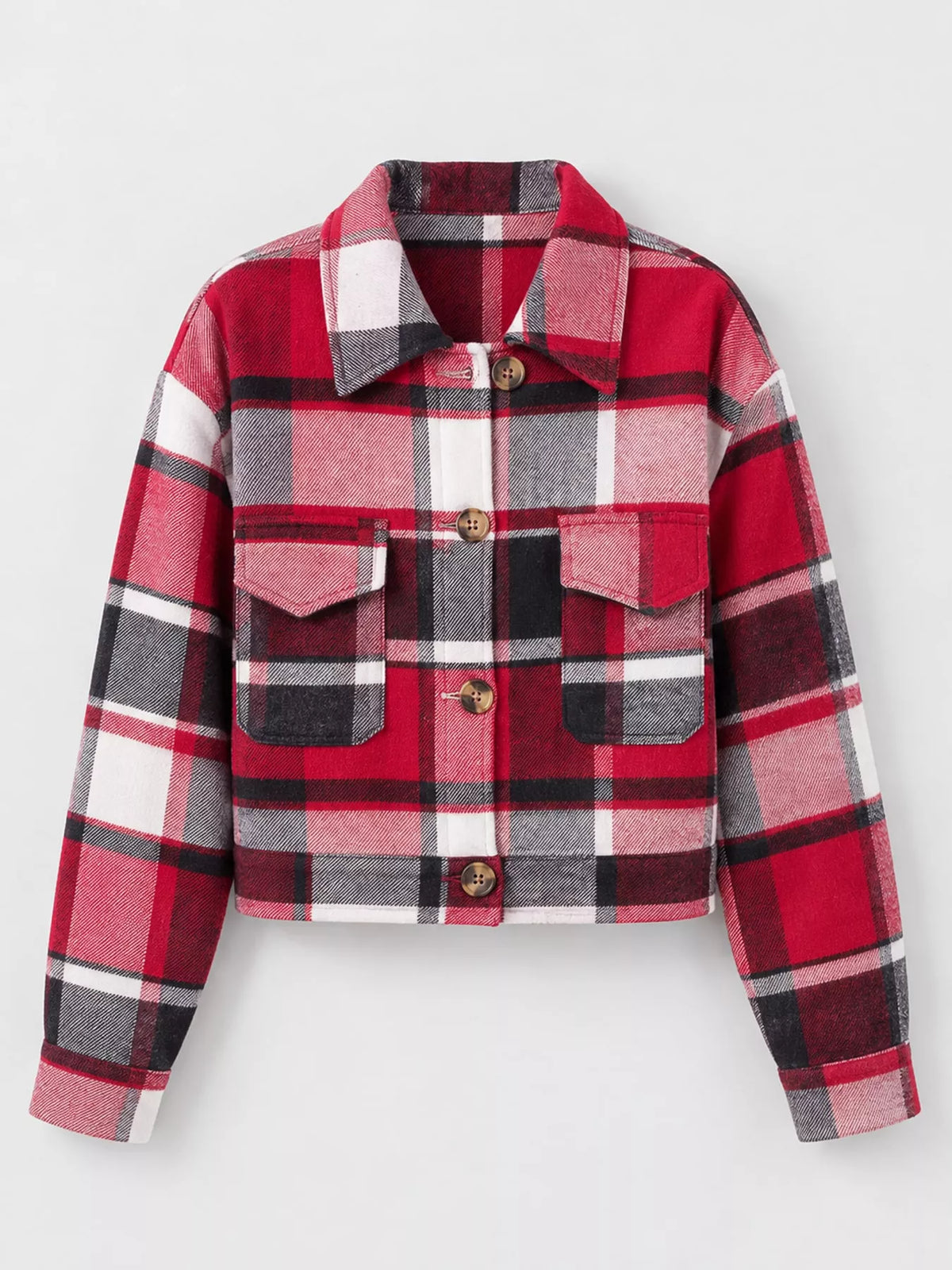 Plaid cropped jacket, red plaid hanging front