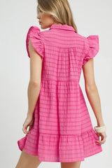 Trendsi Umgee Ruffle Cap Sleeve Textured Mini Dress -