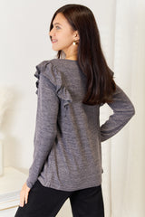 Trendsi Double Take Square Neck Ruffle Shoulder Long Sleeve T-Shirt -