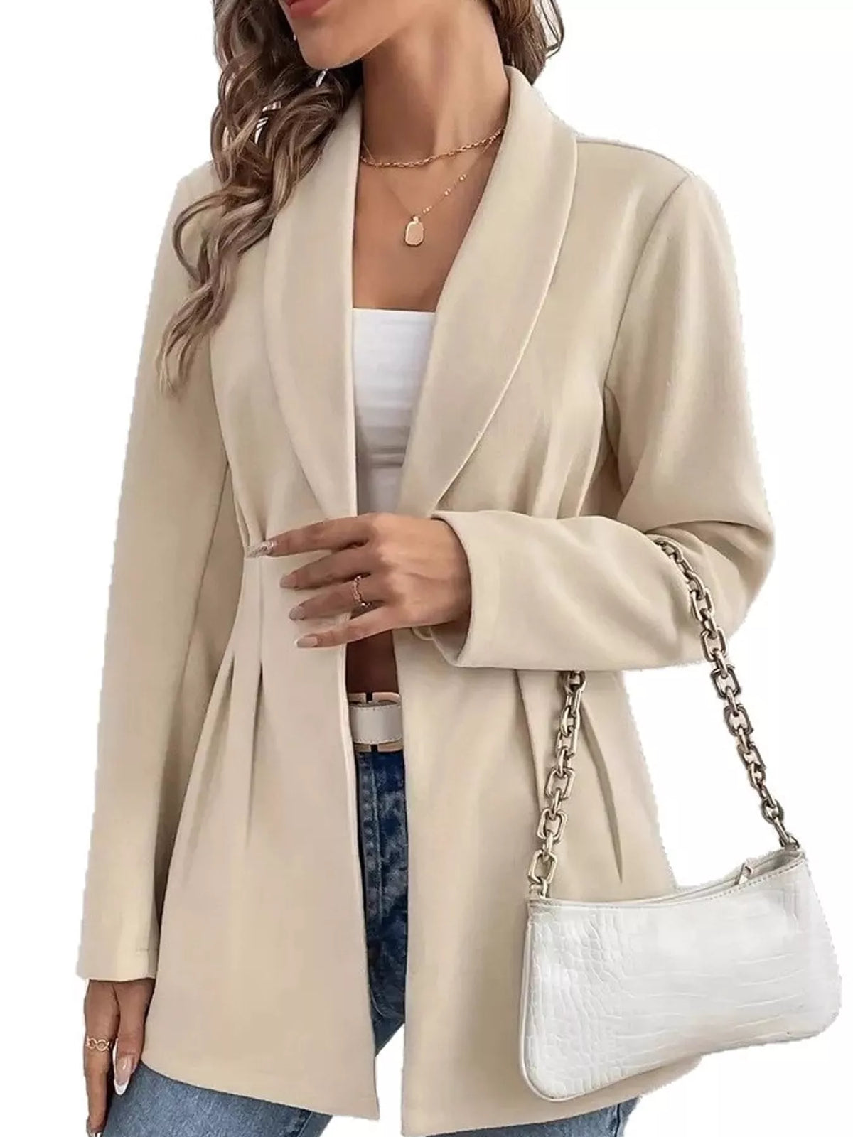 Single-Button Shawl Collar Blazer — front view