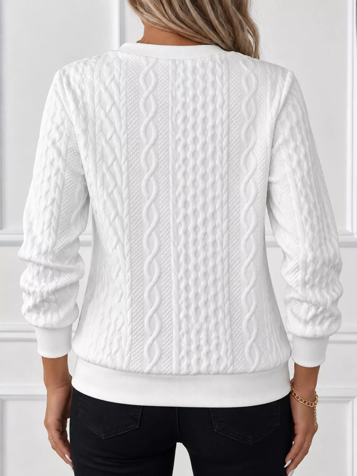 Quarter-Zip Cable Knit Sweatshirt — back view