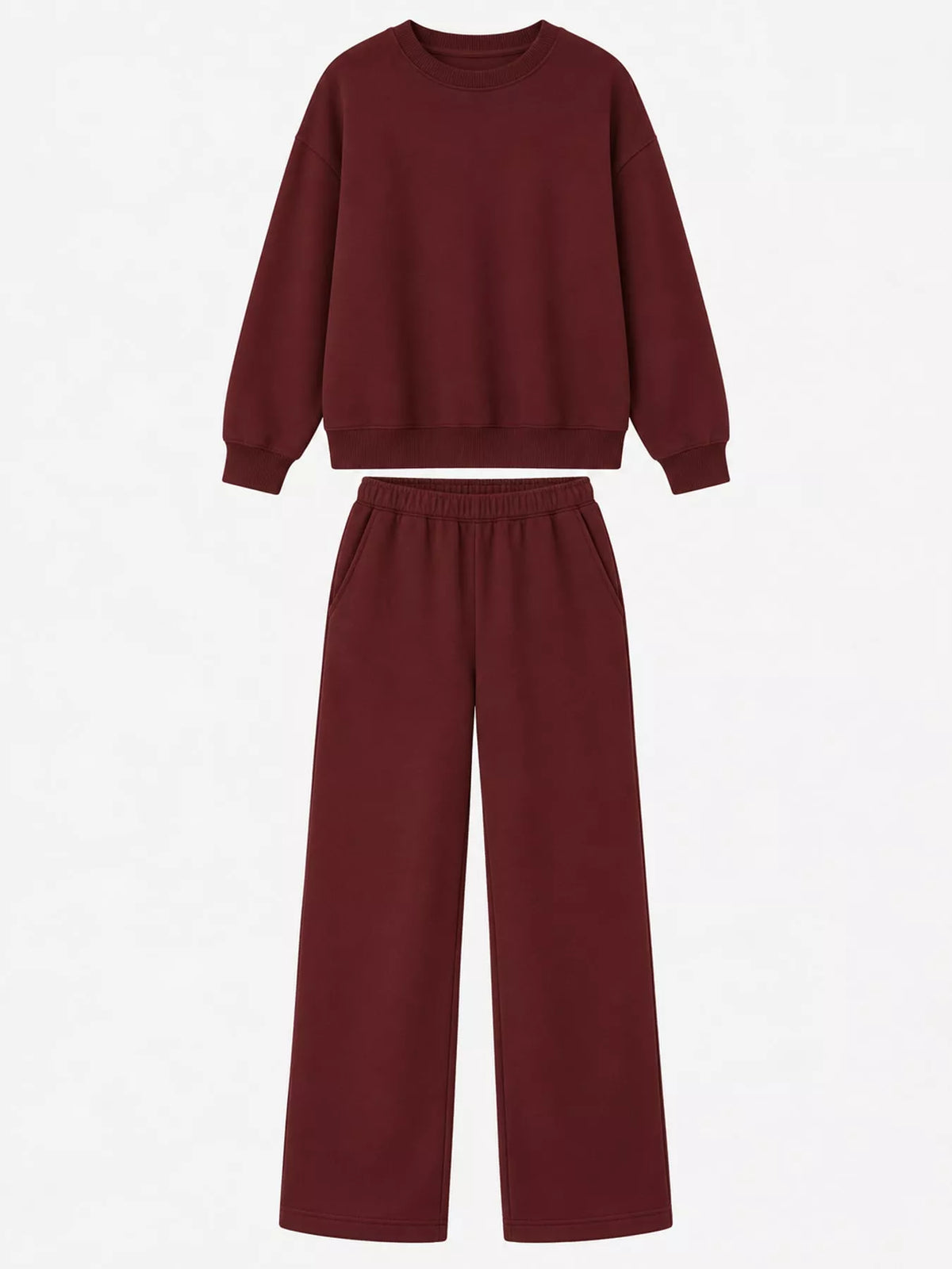 Crewneck Drop Shoulder Sweatshirt and Wide-Leg Pants Set — garment front
