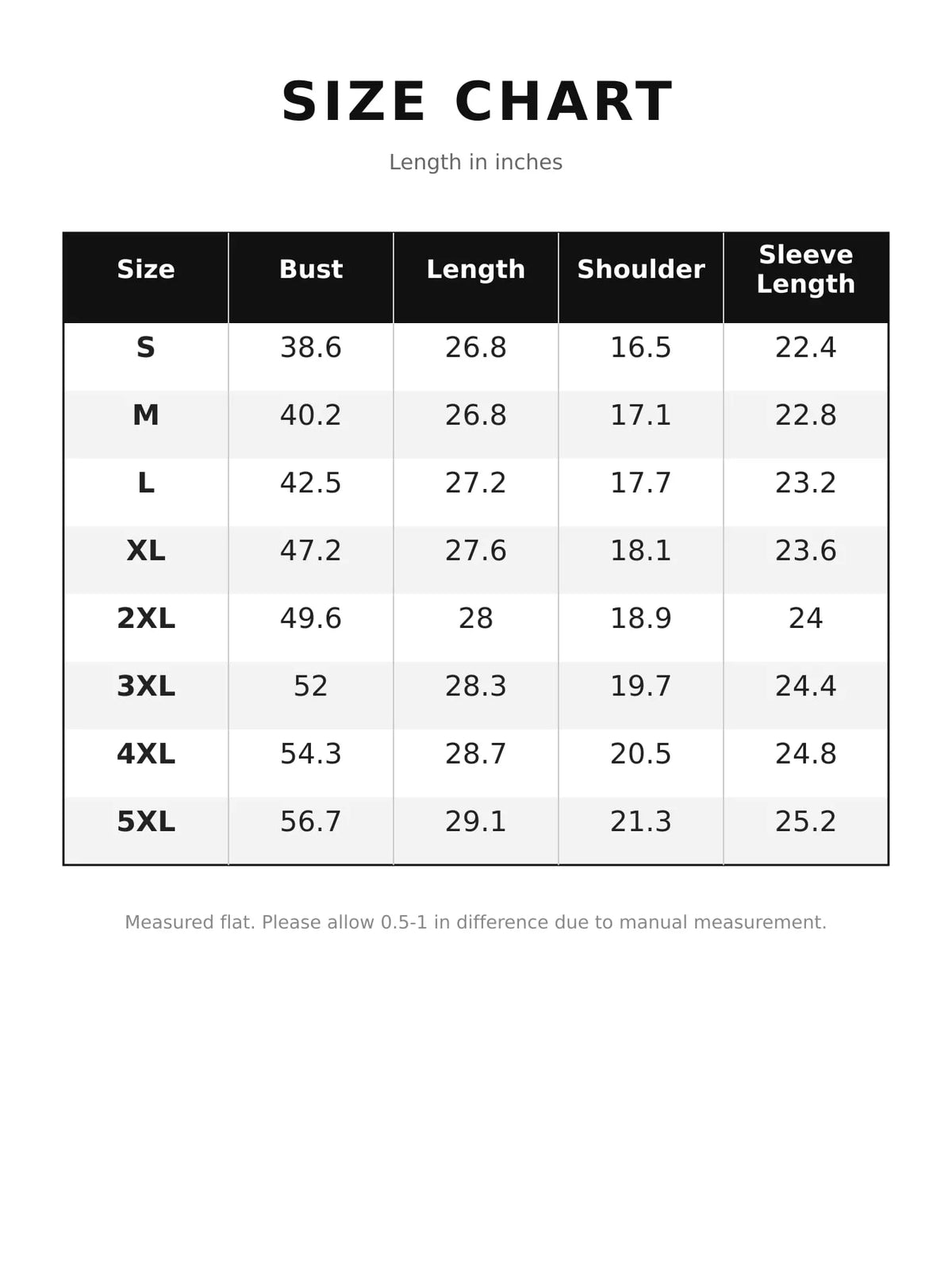 Size chart for textured button-front jacket