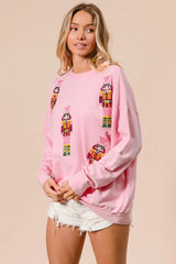 Trendsi BiBi Sequin Nutcrackers Embroidery Christmas Sweatshirt -
