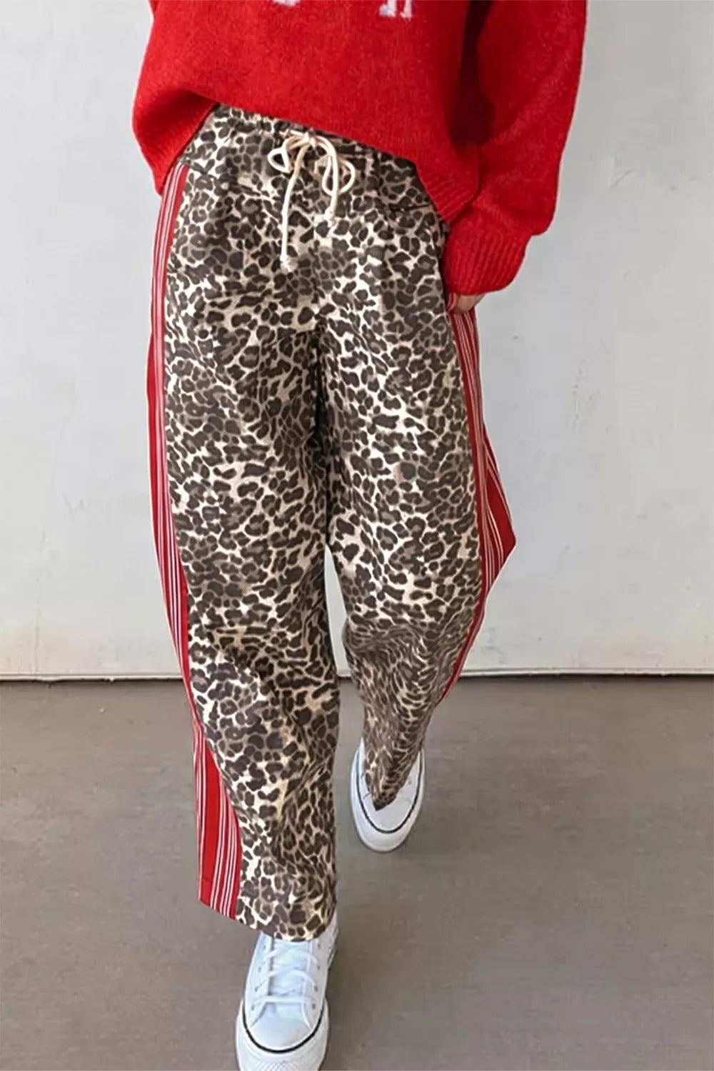 Trendsi Leopard Patchwork Elastic Waist Jeans -