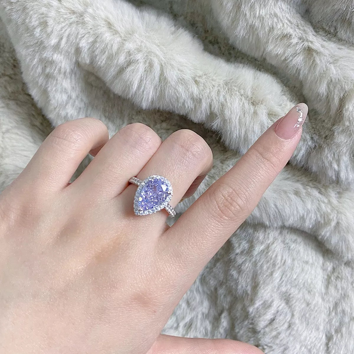 Trendsi 925 Sterling Silver Zircon Teardrop Ring -
