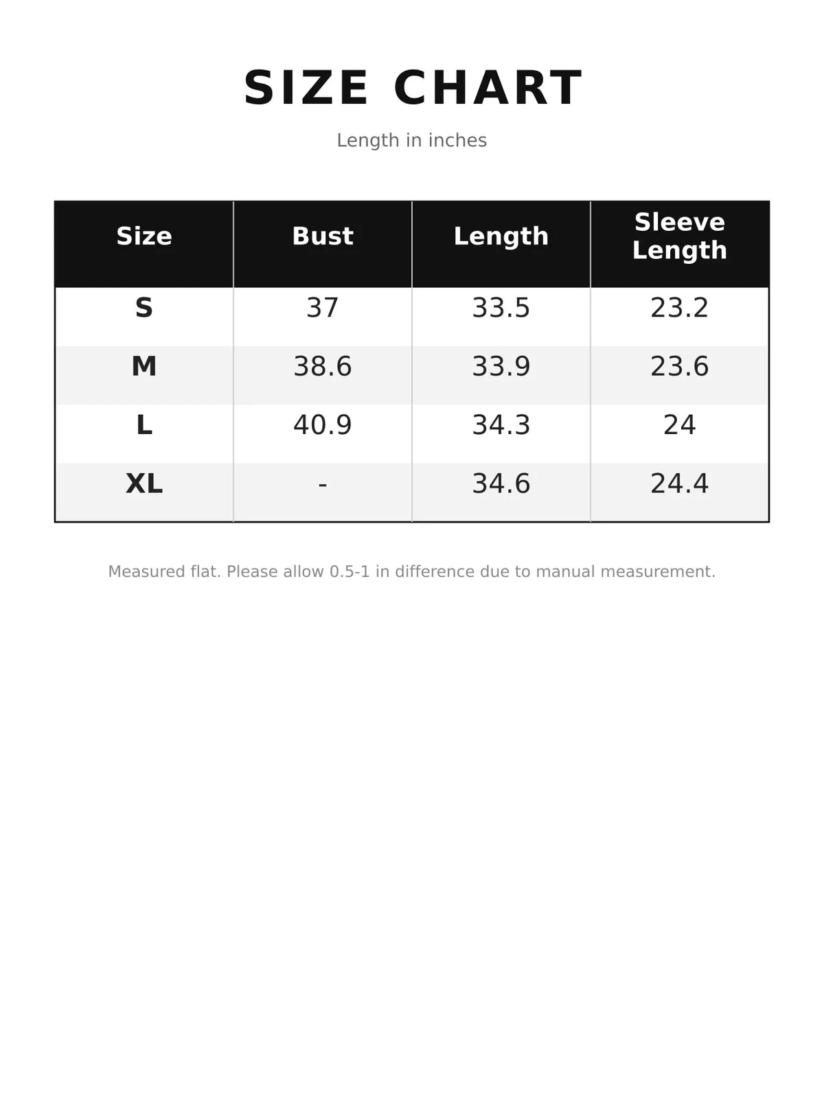 Size chart for ribbed knit open front flared cardigan