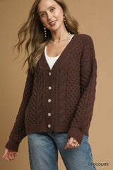 Trendsi Umgee Cable Knit Pearl Button Cardigan -