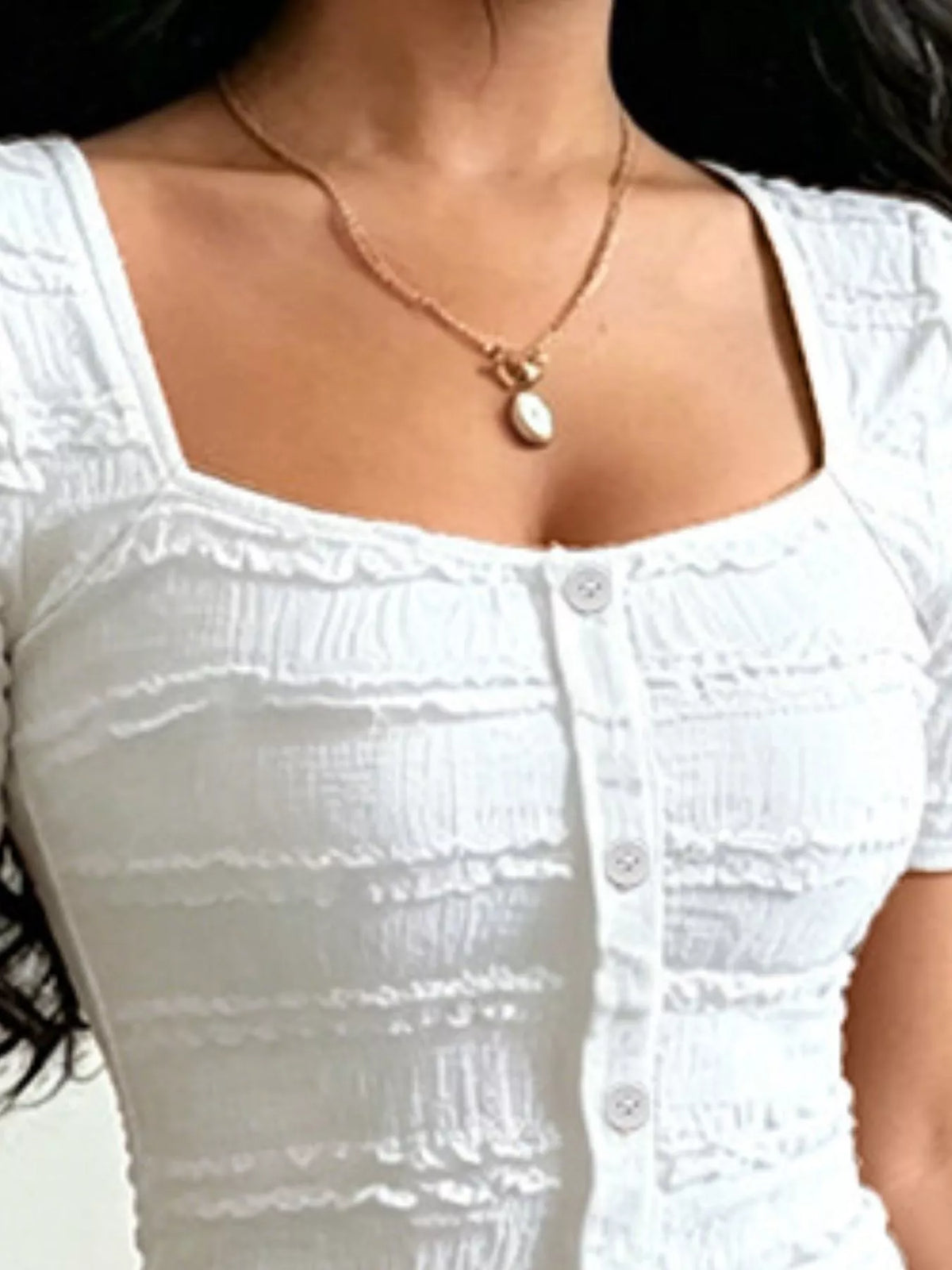 Trendsi Frill Square Neck Short Sleeve Top -