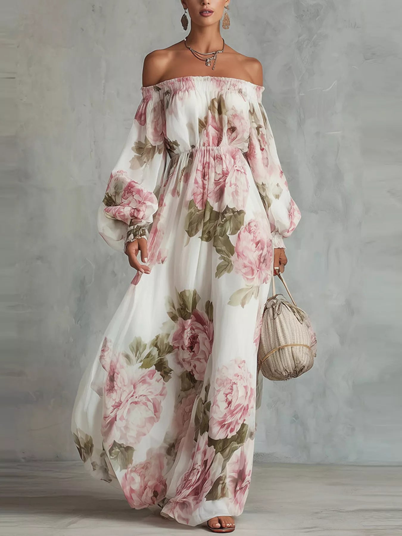 Trendsi Floral Off Shoulder Maxi Dress -