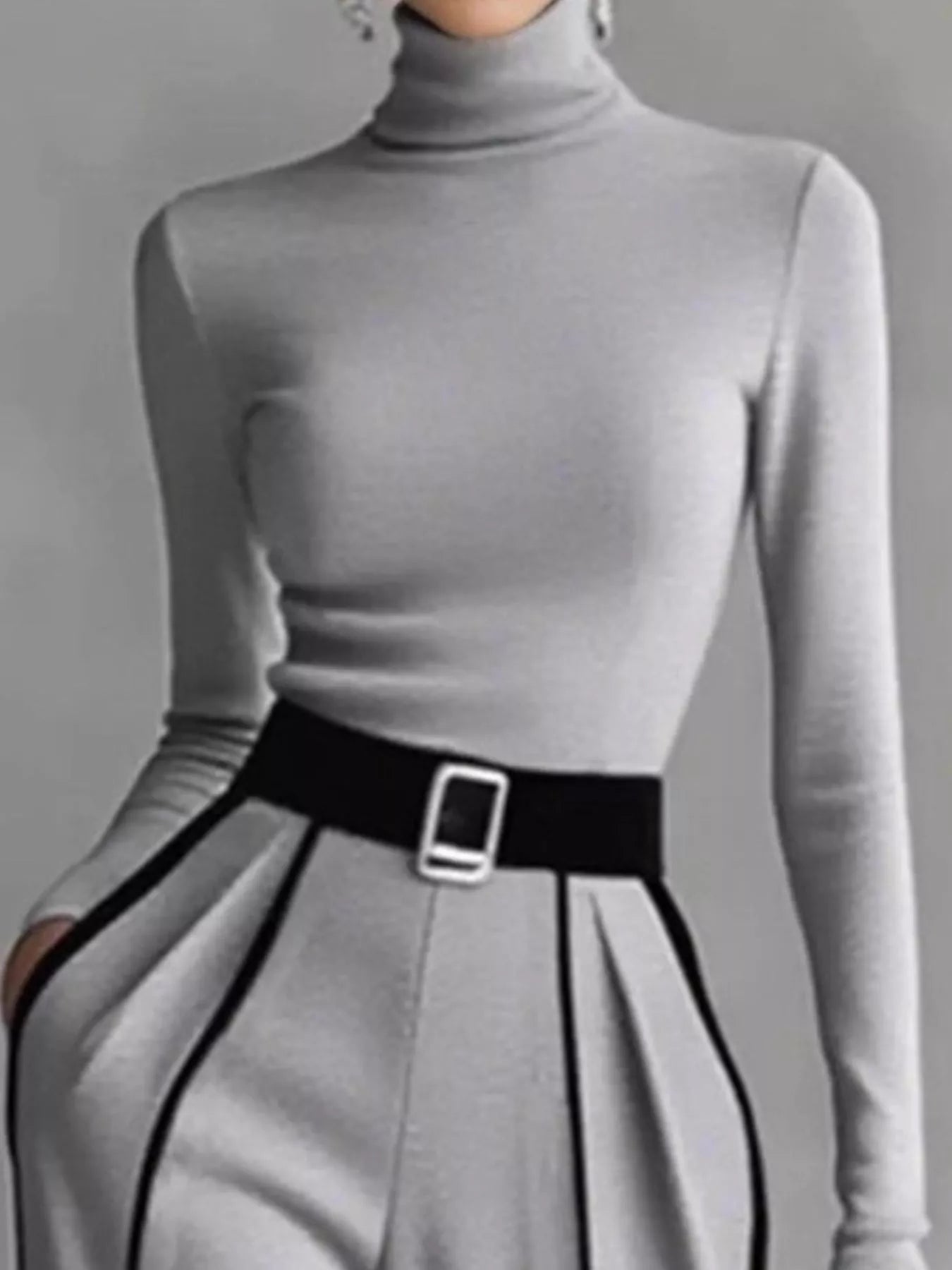 Trendsi Turtleneck Long Sleeve Top and Contrast Pants Set -