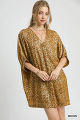 Trendsi Umgee Metallic Leopard Print V-Neck Kimono Dress -