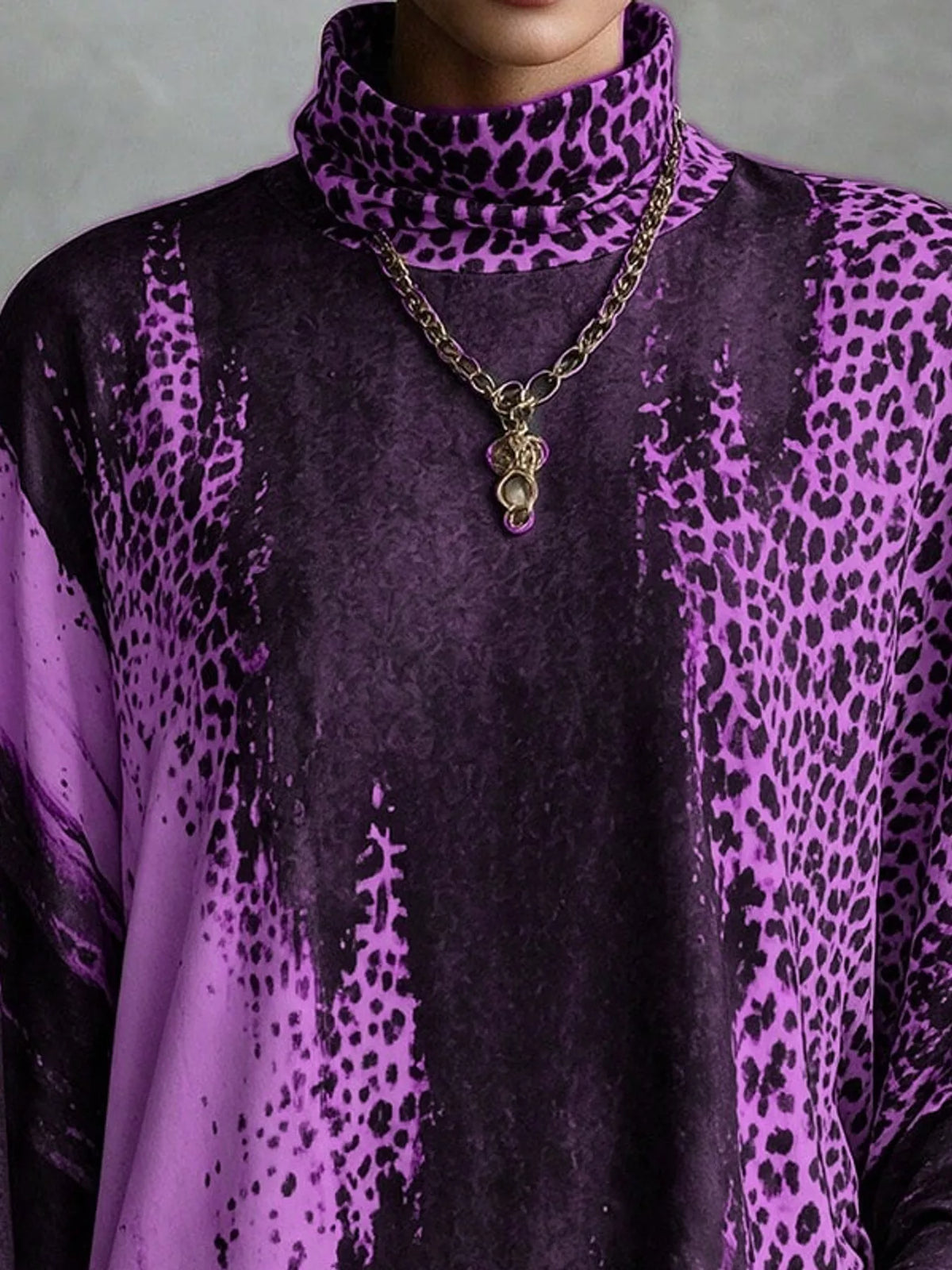 Leopard fringe dress, purple neckline detail
