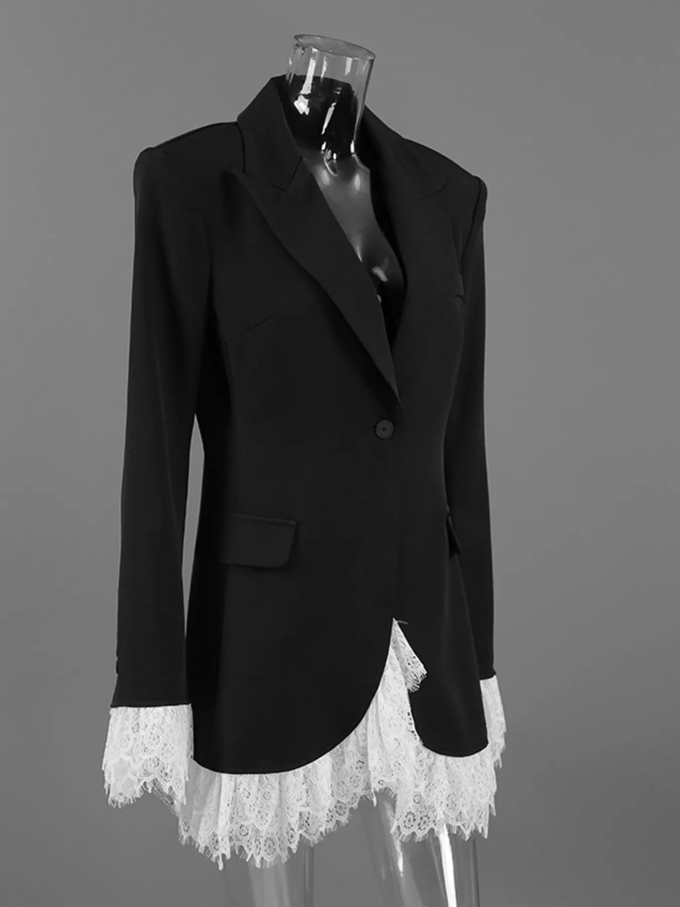 Trendsi Lace Hem One Button Blazer -