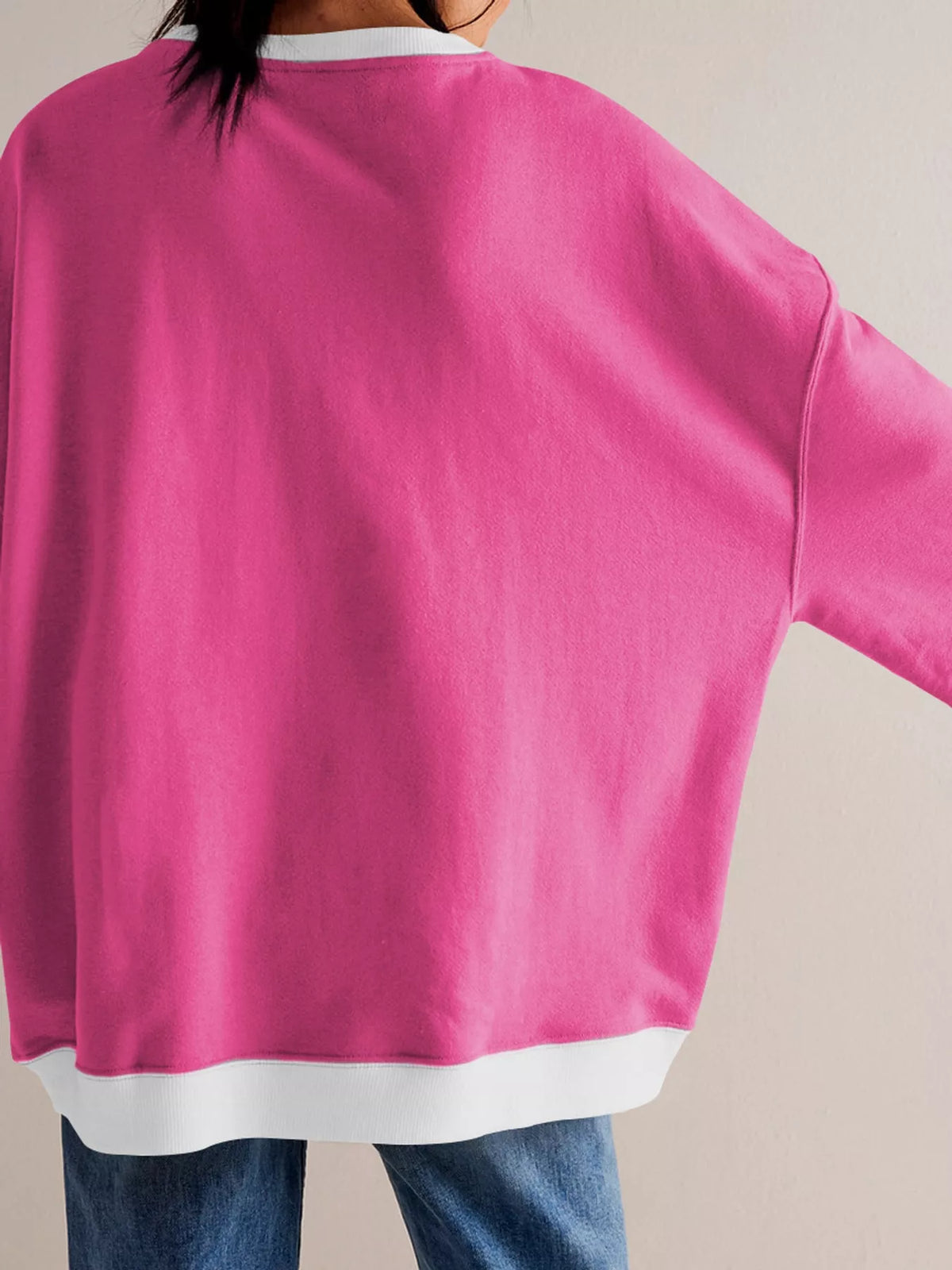 Rose Red dropped shoulder long sleeve sweatshirt, back view