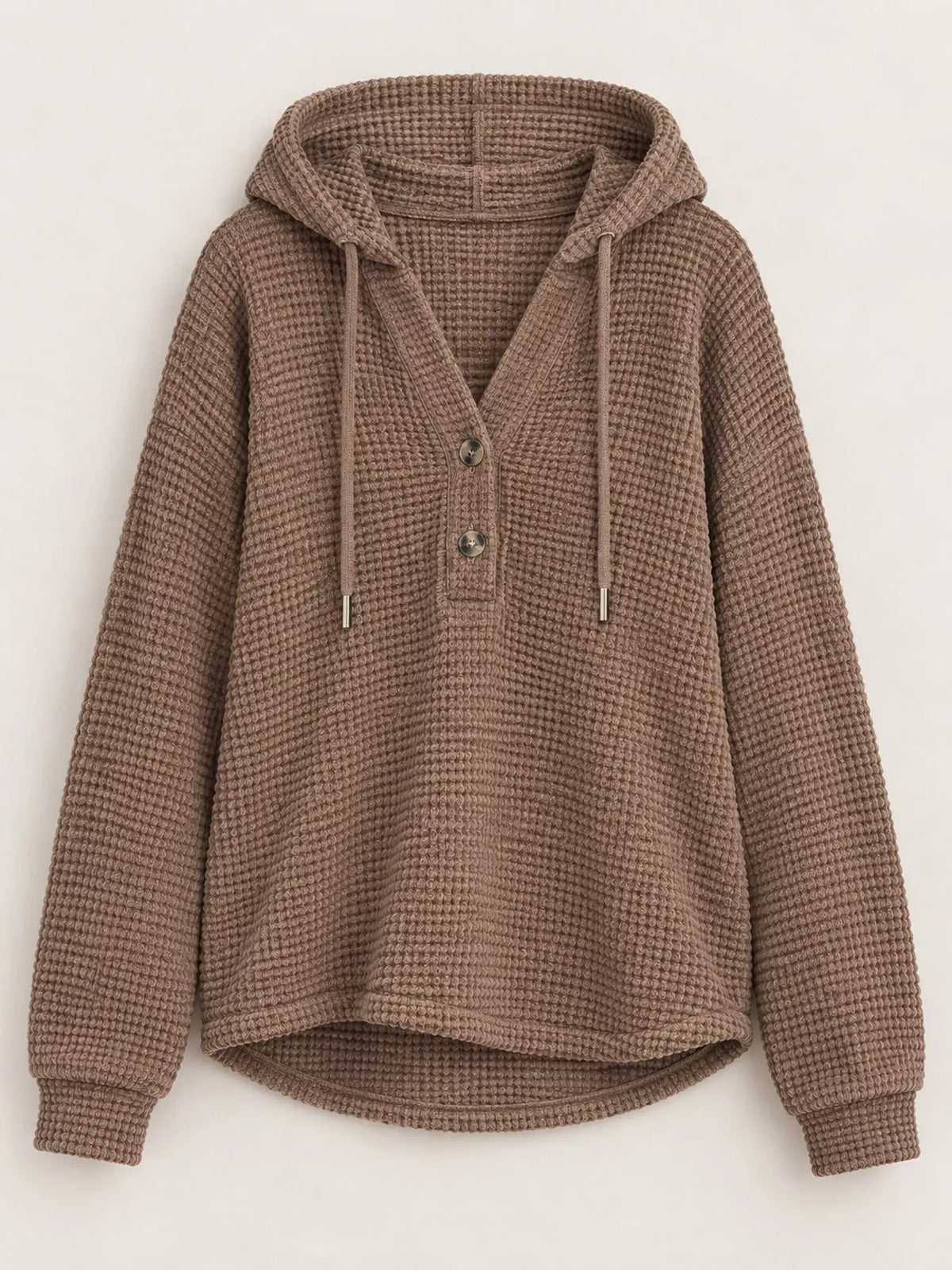 Taupe waffle knit button-detail hoodie, product view