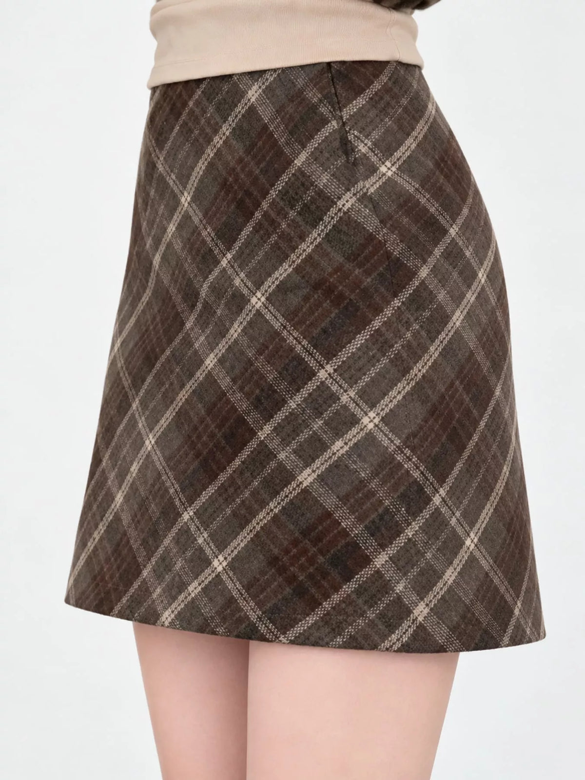 Coffee vintage plaid a-line mini skirt