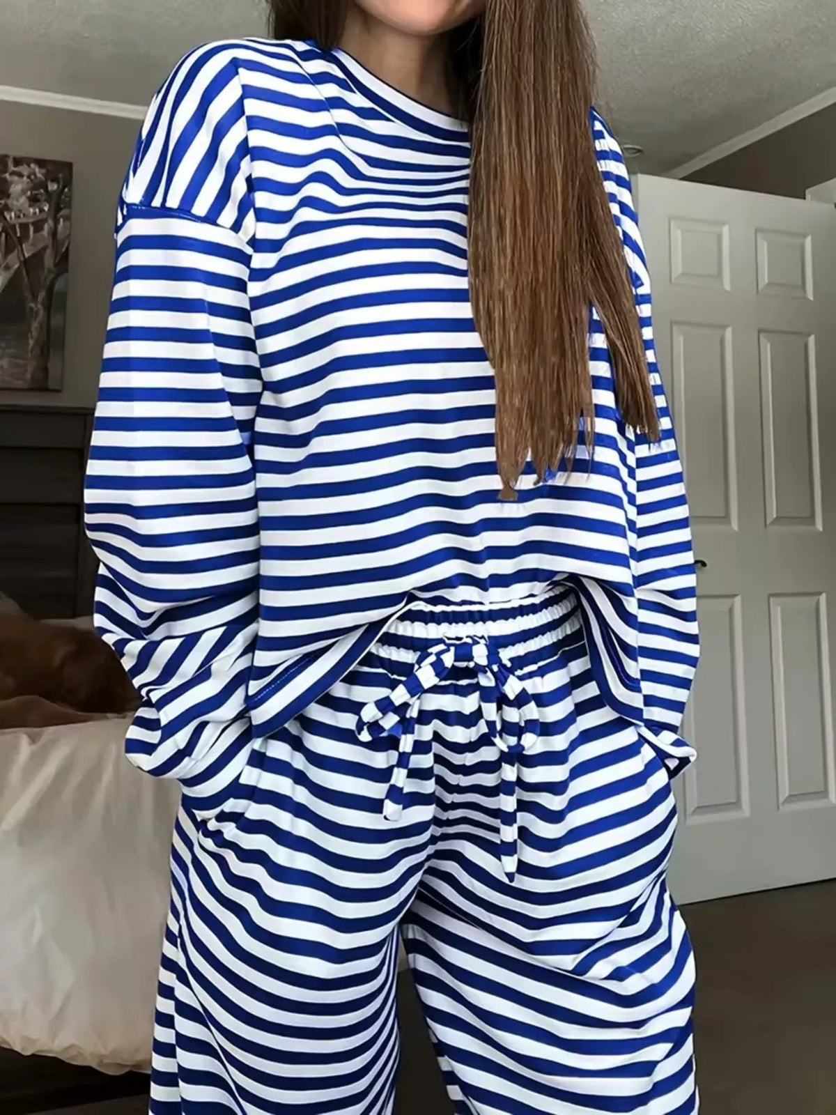 Trendsi Striped Dropped Shoulder Top and Pants Set -