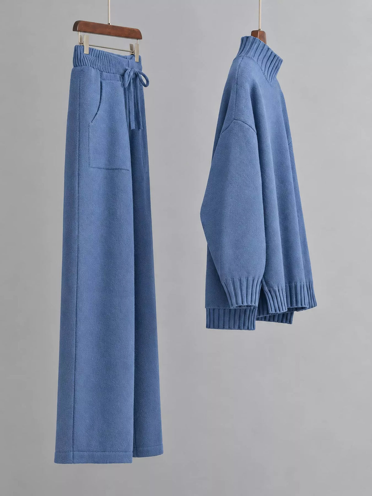 Mock Neck Sweater and Wide-Leg Pants Knit Set — side view