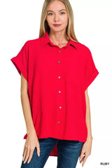 Trendsi Zenana Woven Airflow Button Down Shirt -