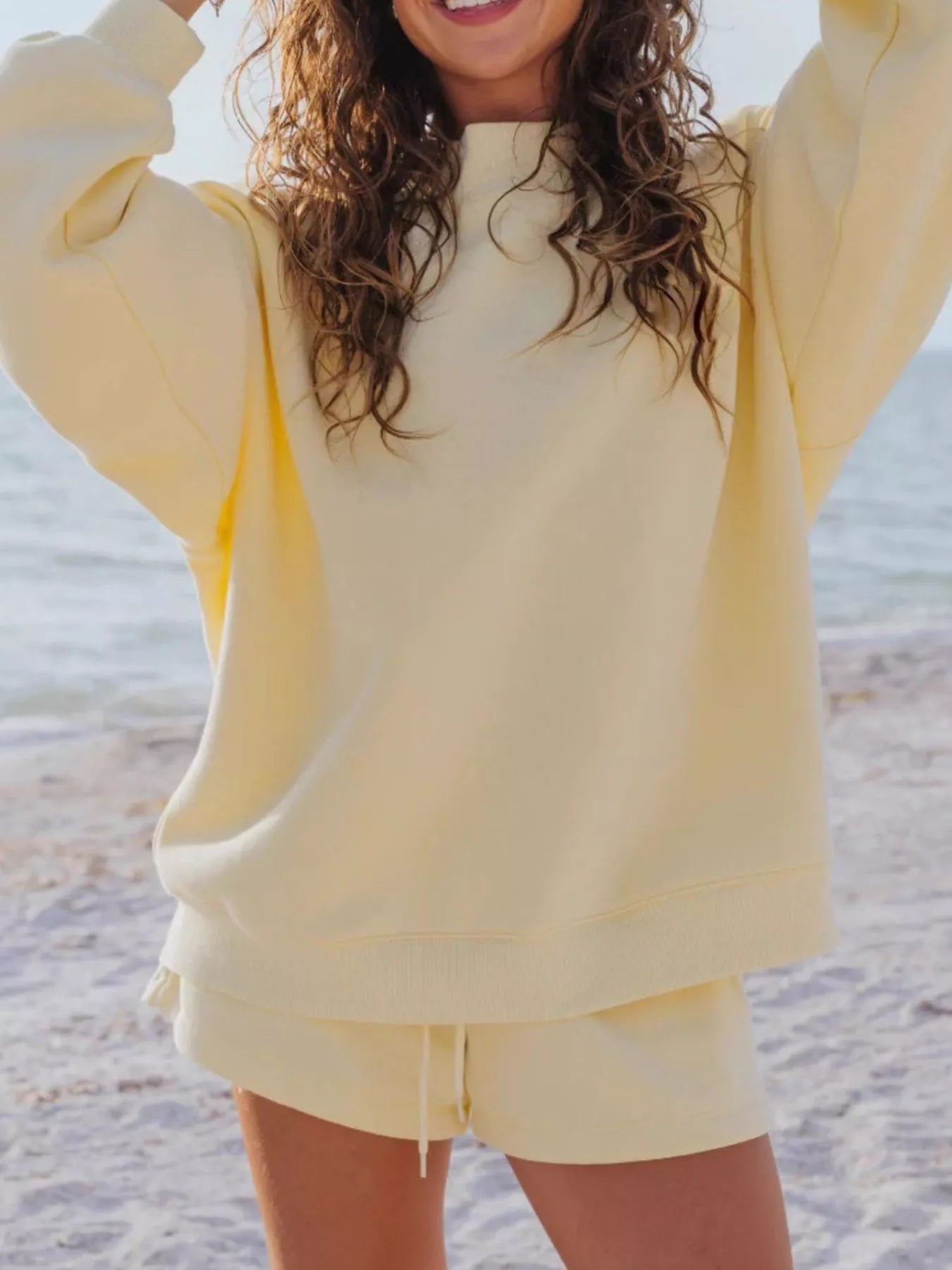 Trendsi Relaxed Fit Round Neck Sweatshirt and Shorts Set -
