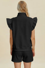 Trendsi Double Take Full Size Texture Flounce Sleeve Top and Shorts Set -