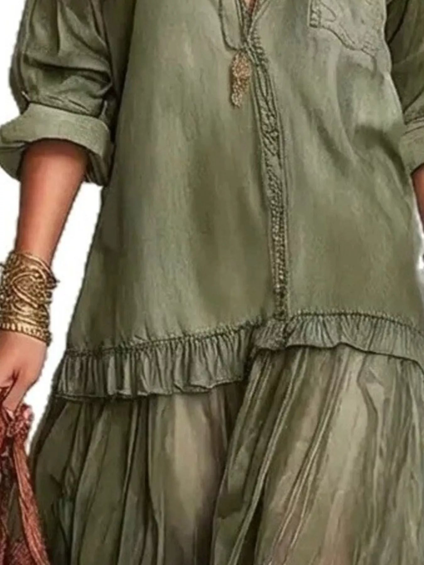 Trendsi Full Size Tiered Long Sleeve Denim Shirt Maxi Dress Plus Size -