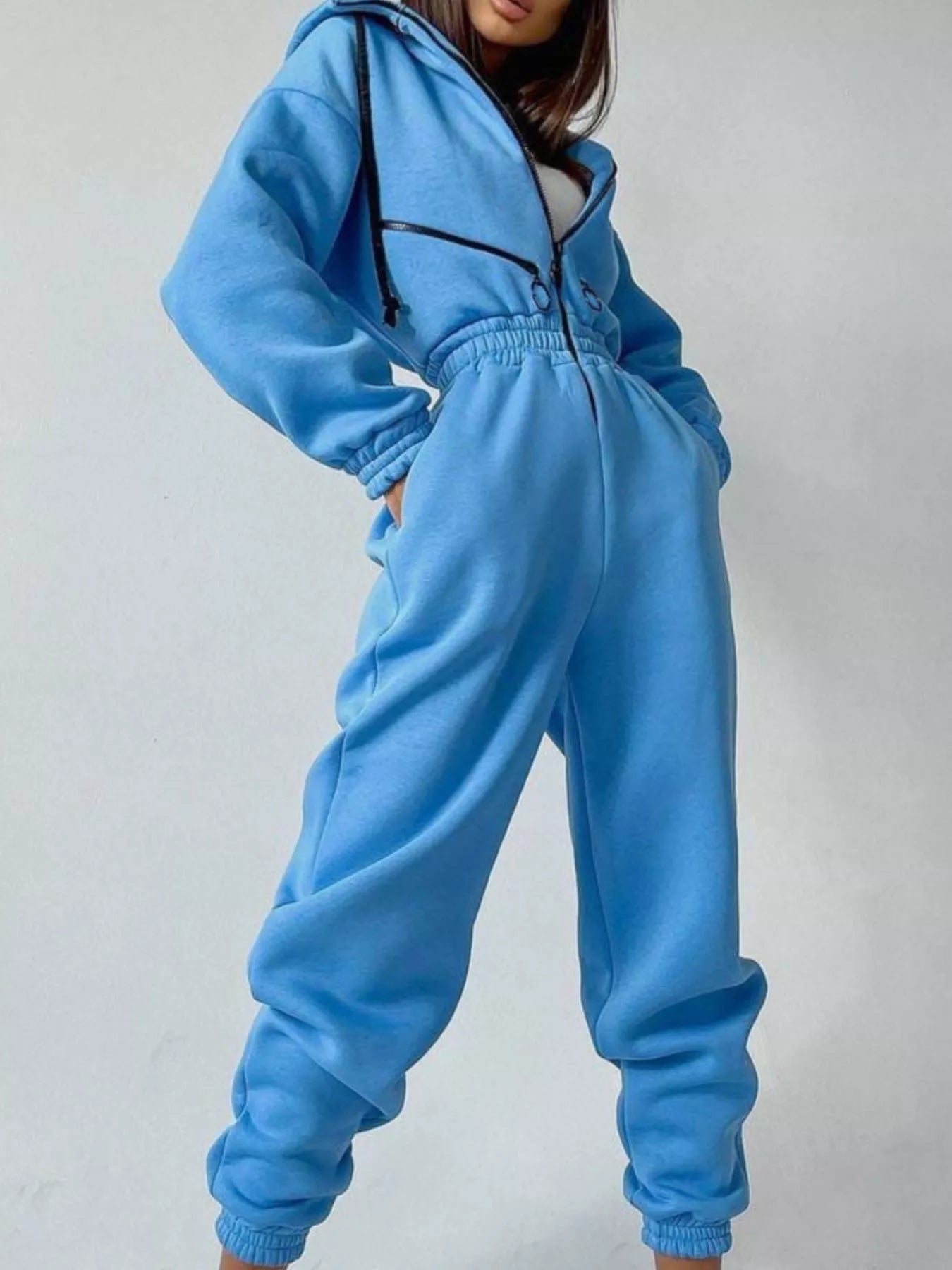 Trendsi Zip Front Dropped Shoulder Jumpsuit -