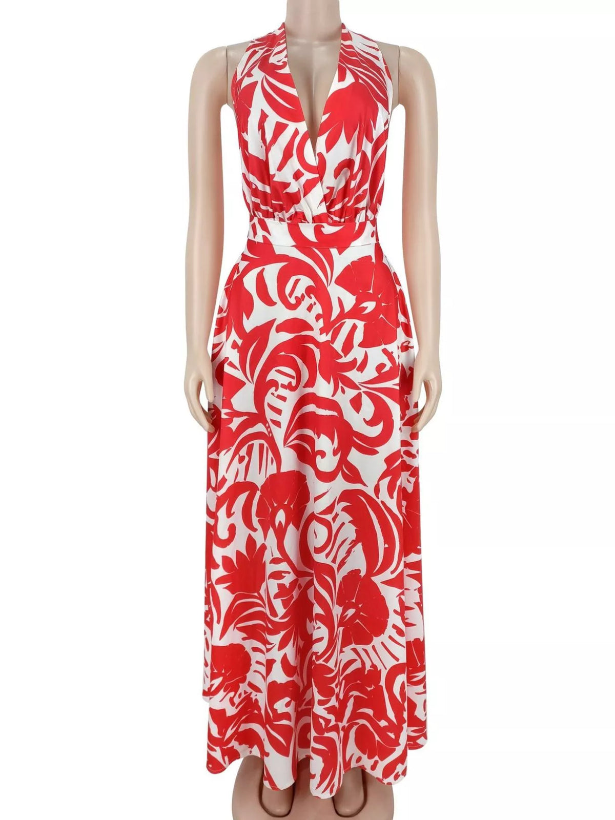 Trendsi Backless Printed Sleeveless Maxi Dress -