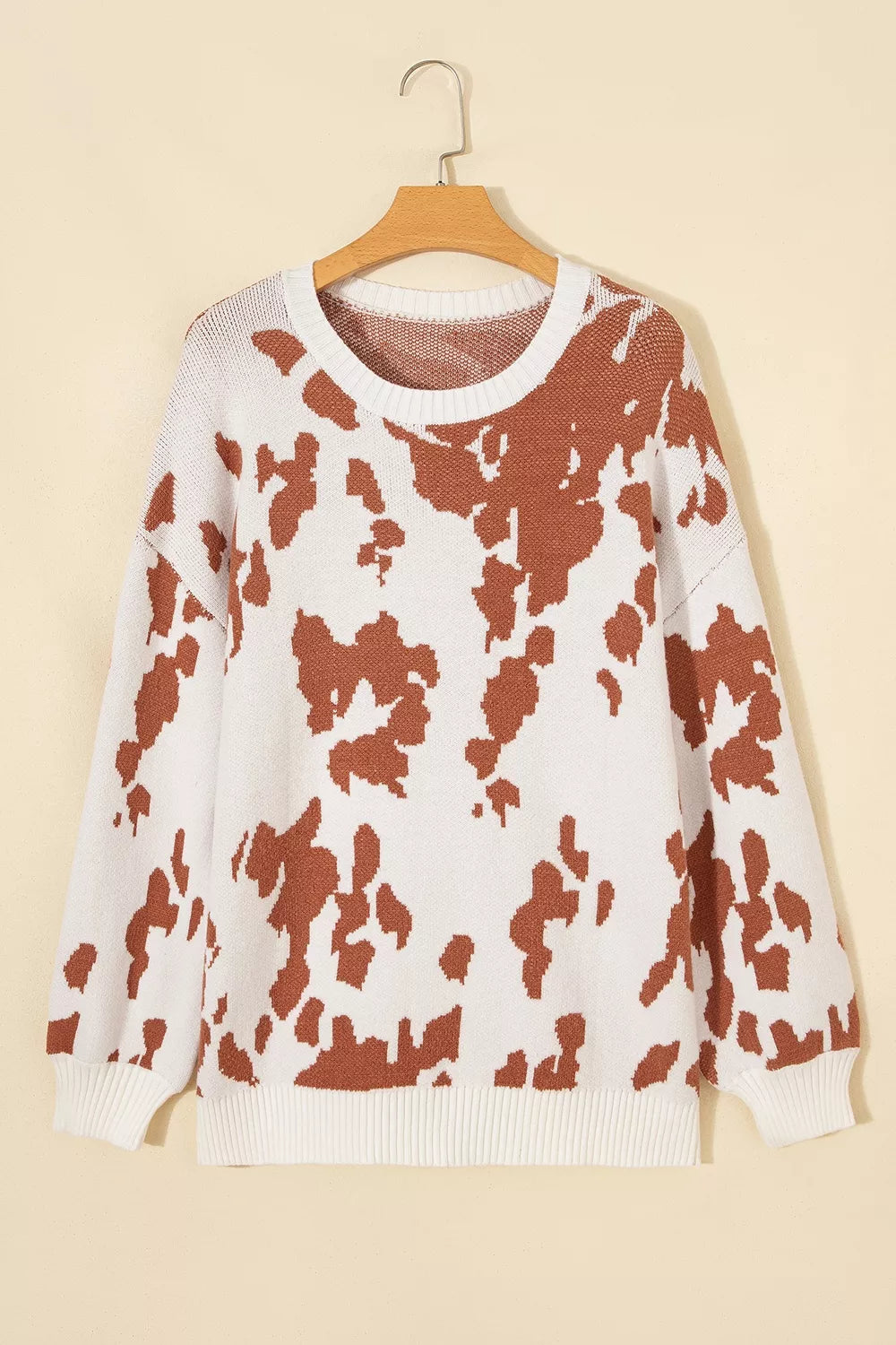 Trendsi Abstract Print Drop Shoulder Long Sleeve Round Neck Sweater -