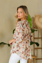 Trendsi Sew In Love Full Size Wrinkle-Free Floral Notched Top - Shirts