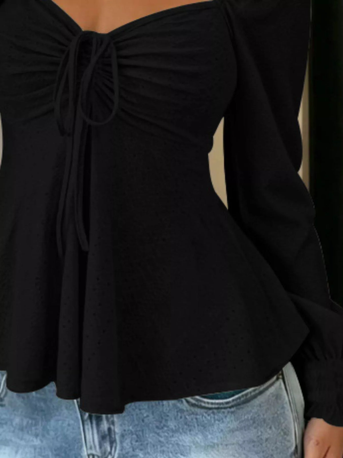 Trendsi Ruched Sweetheart Neck Long Sleeve Top -