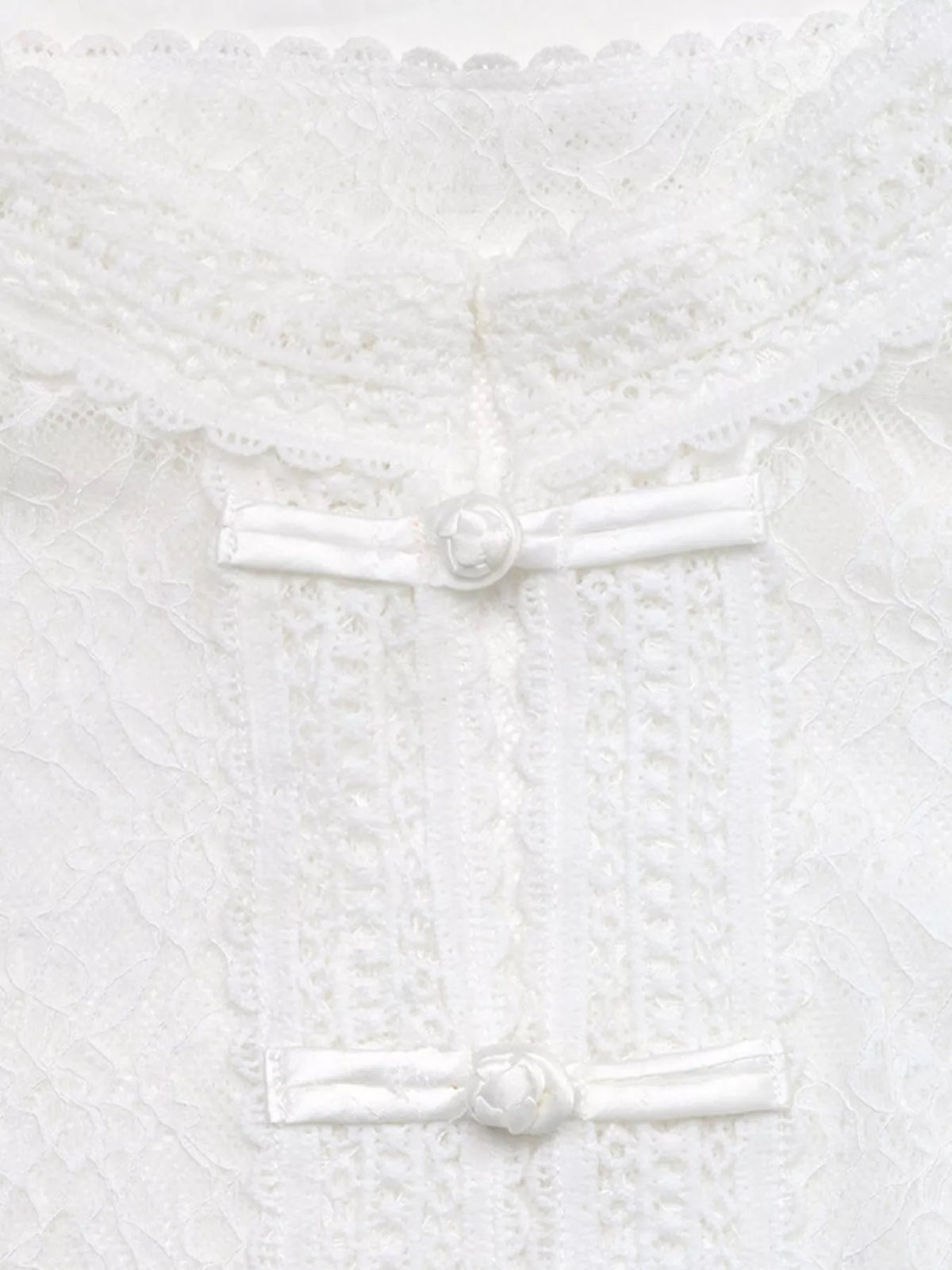 Lace mandarin-collar frog-button shirt