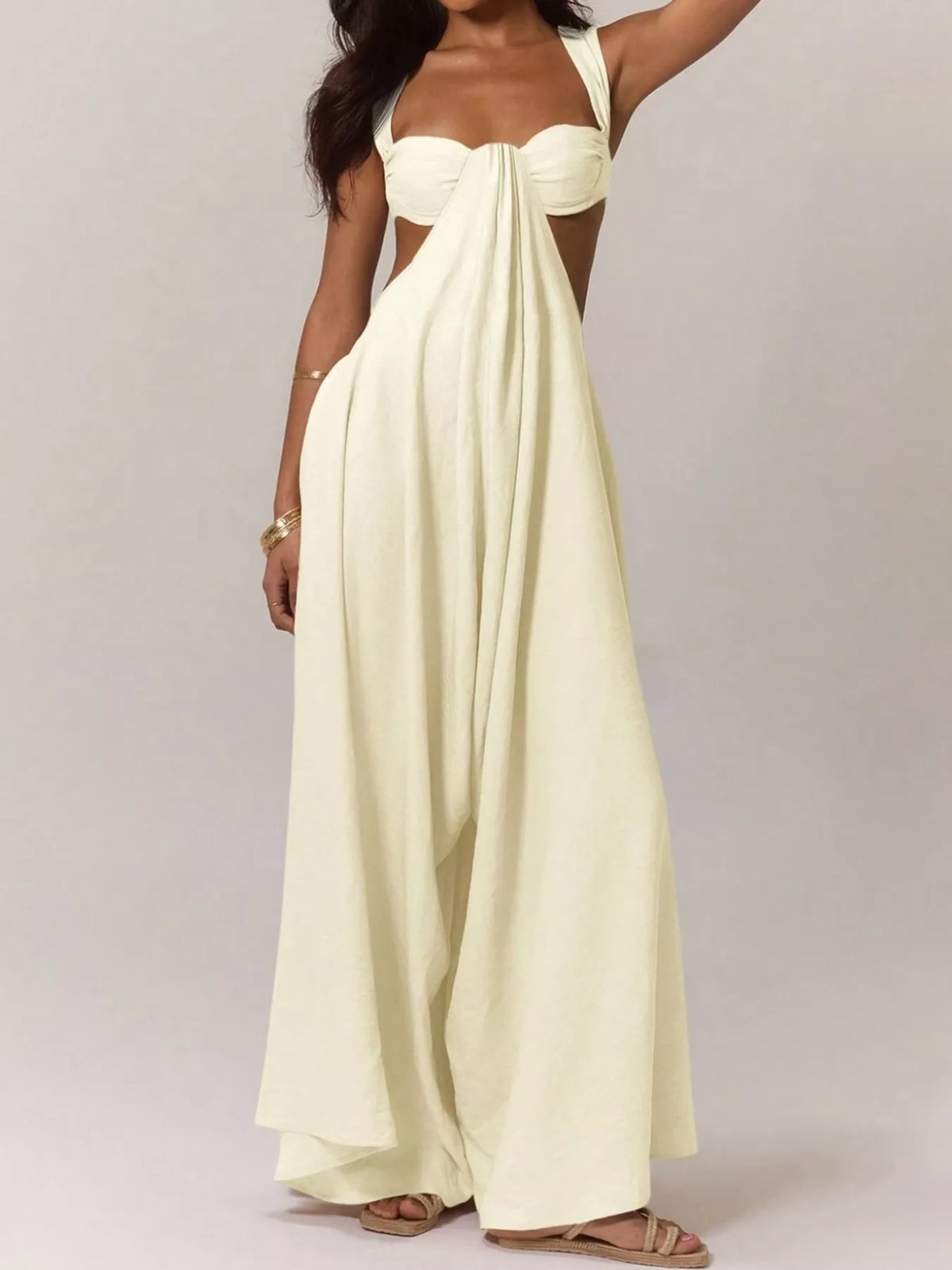 Cutout jumpsuit, cream front