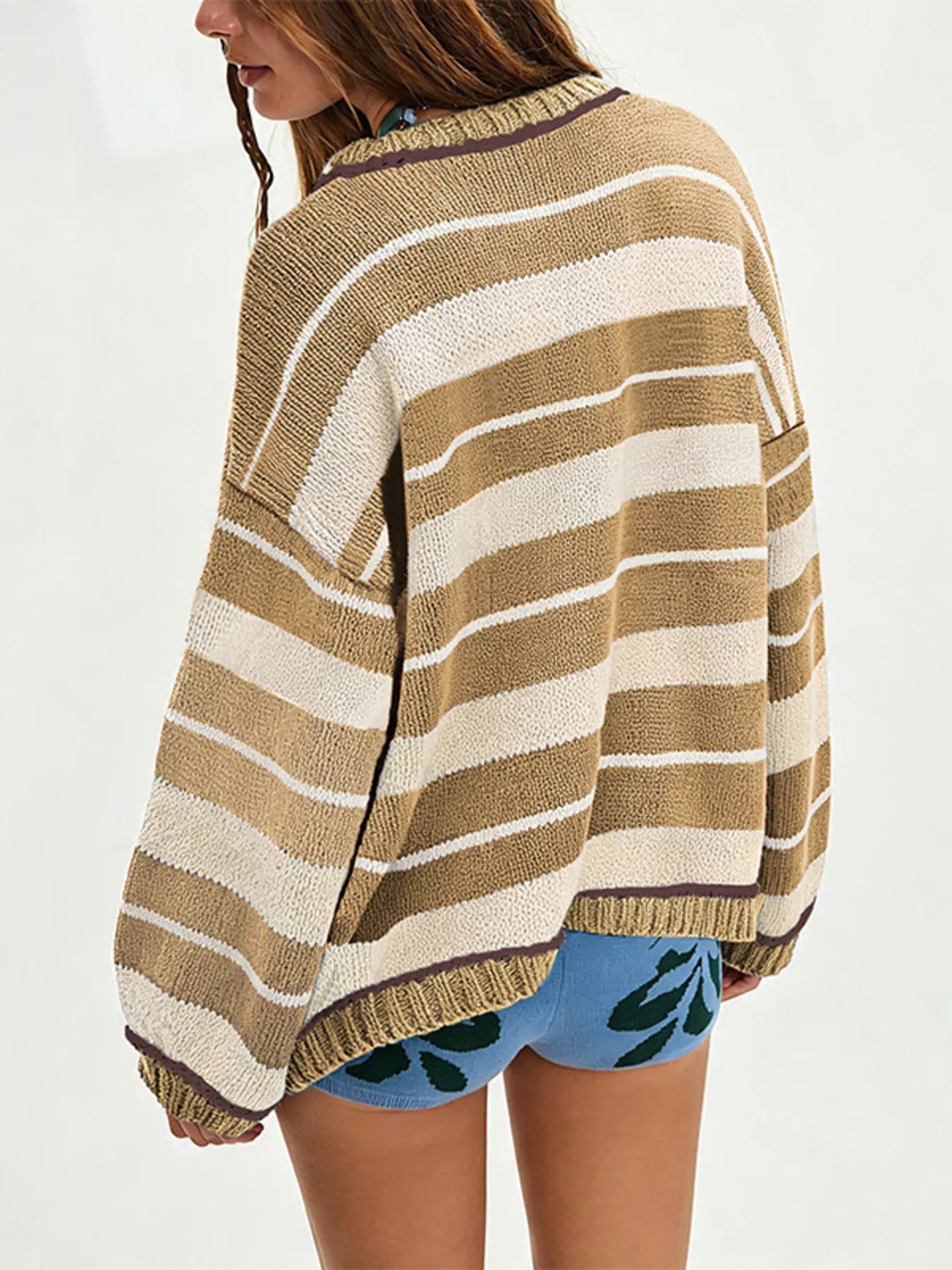 Trendsi Oversized Striped Crew Neck Sweater -