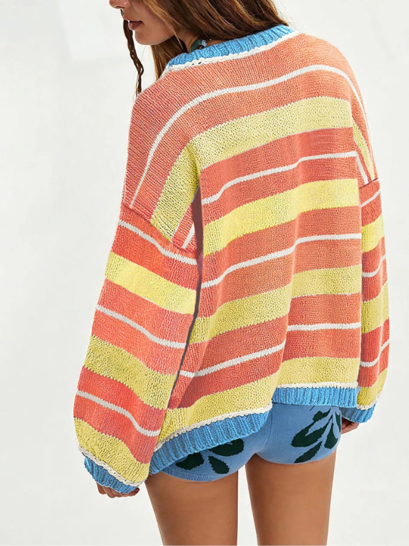 Trendsi Oversized Striped Crew Neck Sweater -
