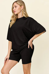 Trendsi Double Take Full Size Texture Round Neck Drop Shoulder T-Shirt and Shorts Set - Shorts