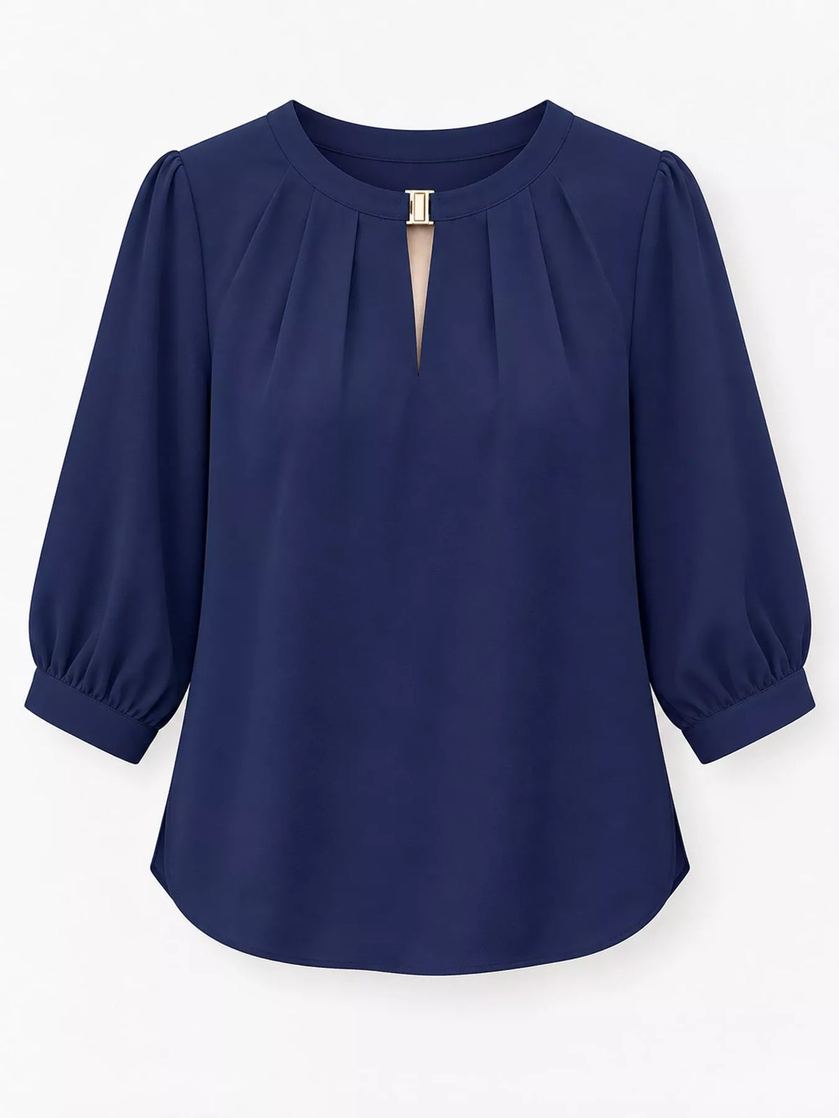 V-Neck Metal Buckle Detail Blouse in navy blue