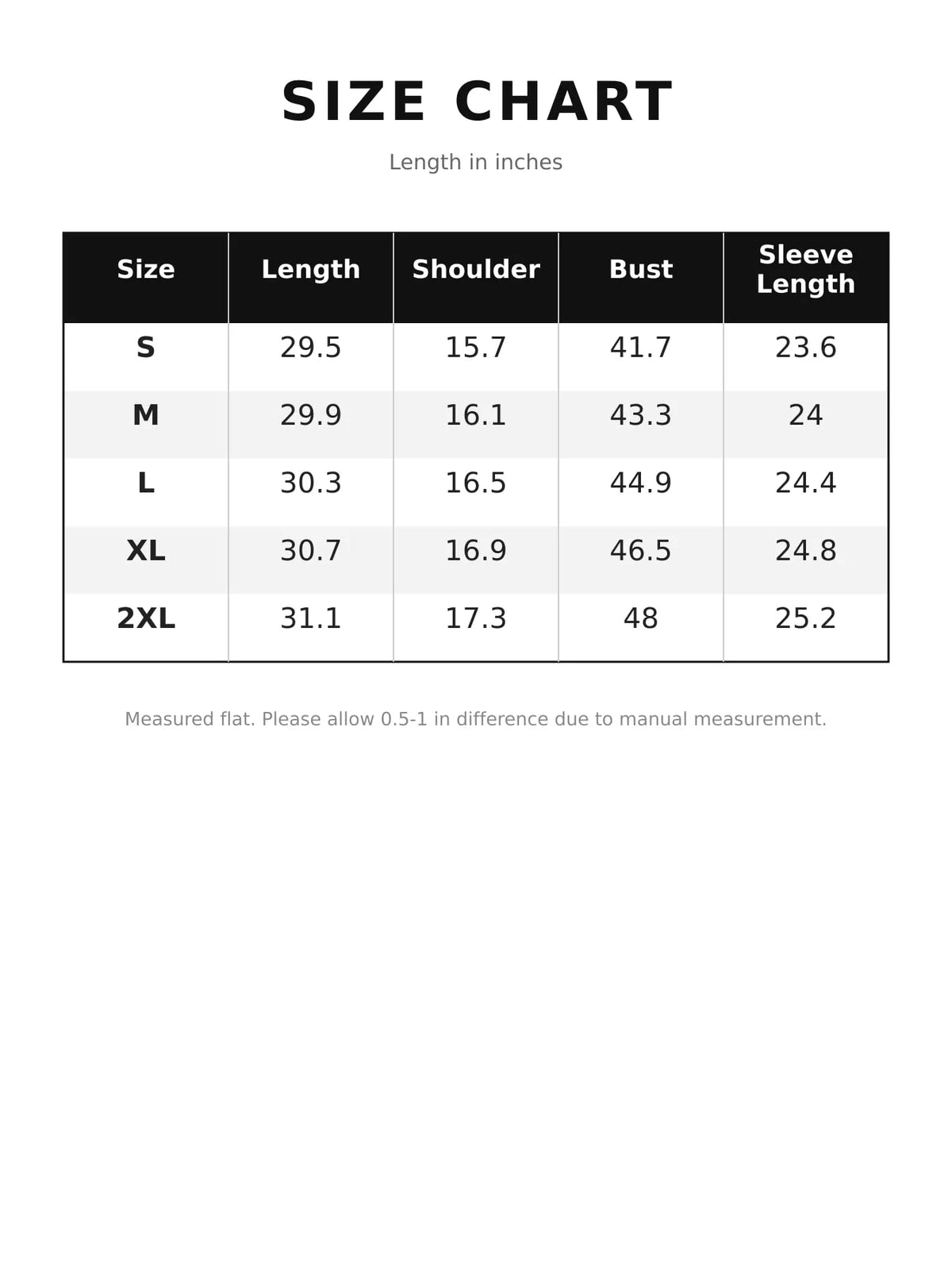 Size chart for lantern sleeve hooded belted jacket