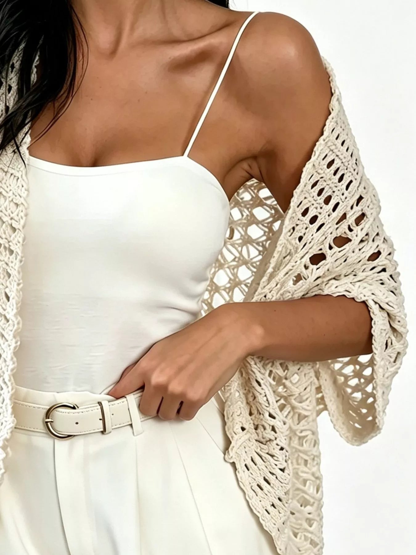 Trendsi Open Front Crochet Cardigan -